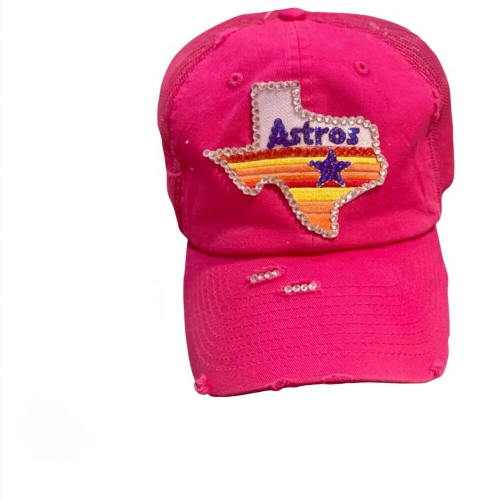 NEW SWEET TEXAS TREASURES astros bling trucker hat in hot pink